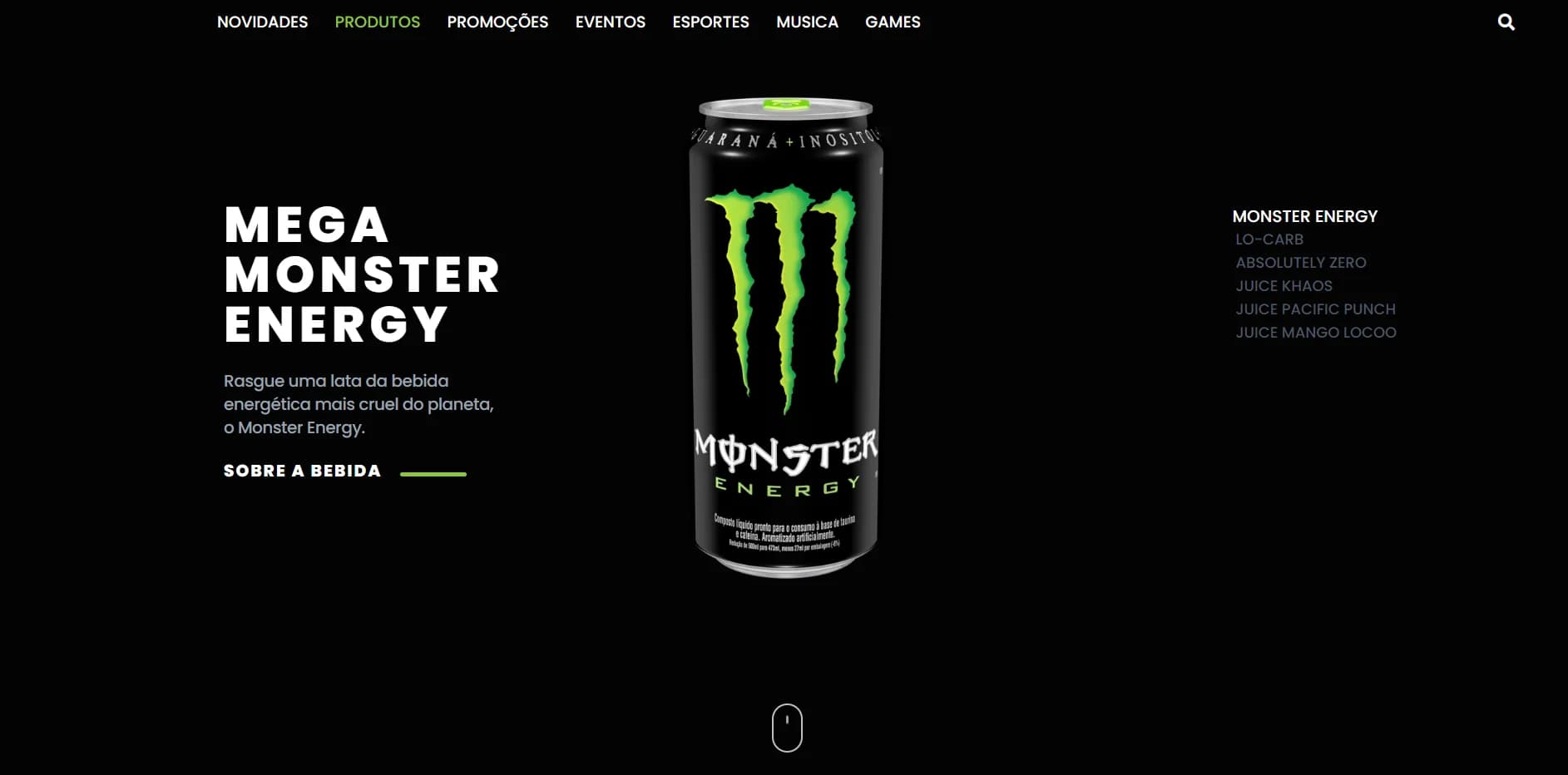 Screenshot do projeto Monster Energy